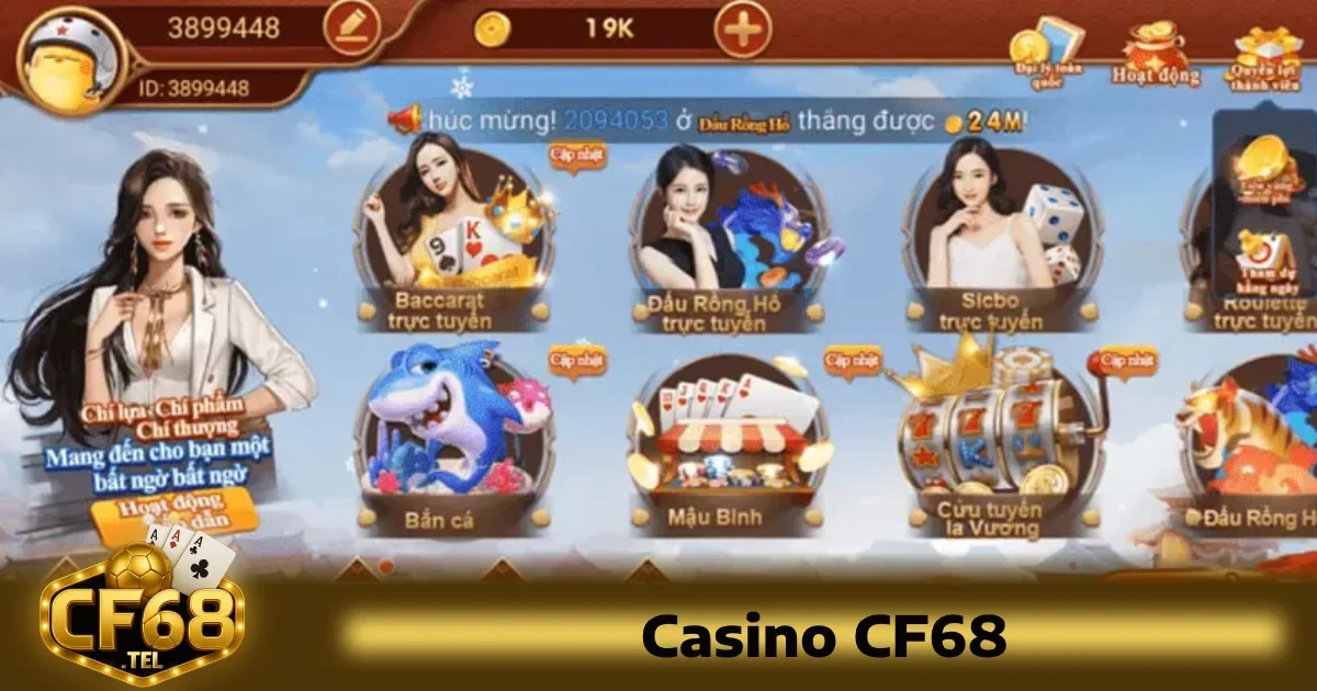 Casino CF68 4 Giao diện của Casino CF68 được thiết kế theo phong cách hiện đại, tối giản nhưng rất thu hút